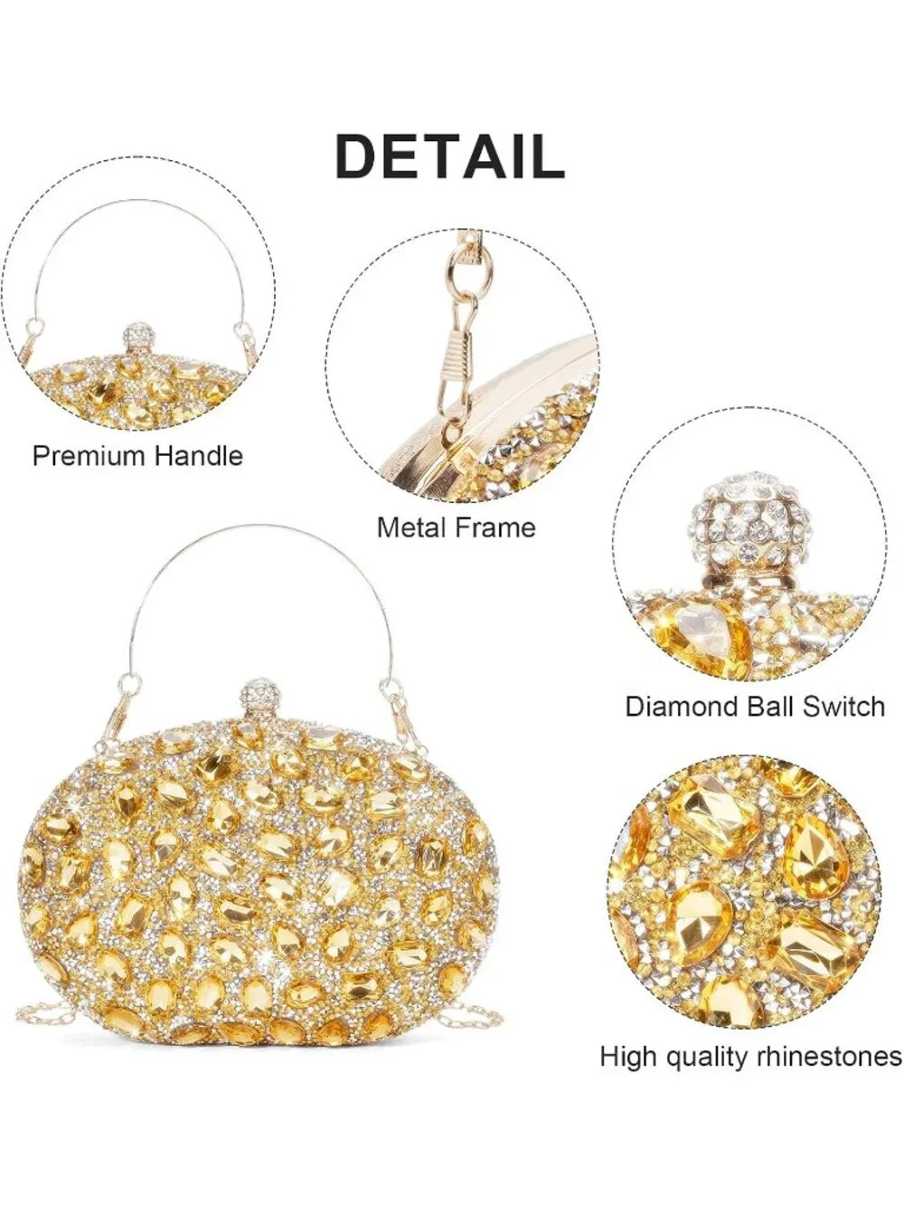 👜Women's Gold Rhinestone Clutch Purse Crystal Diamond Glitter Sparkly Handbag